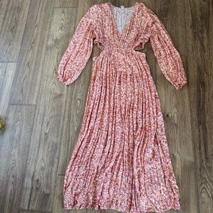 Old Navy Boho Floral Waist-Defined Side Cutout Maxi Dress Spring Easter Size L